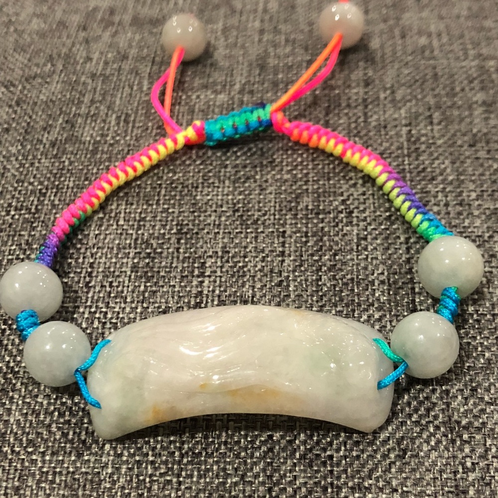 Creamy Jade with rainbow cotton bracelet